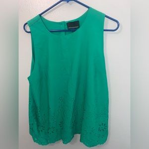 Women’s Green Cynthia Rowley Laser Cut Scalloped Hem Shirt XL